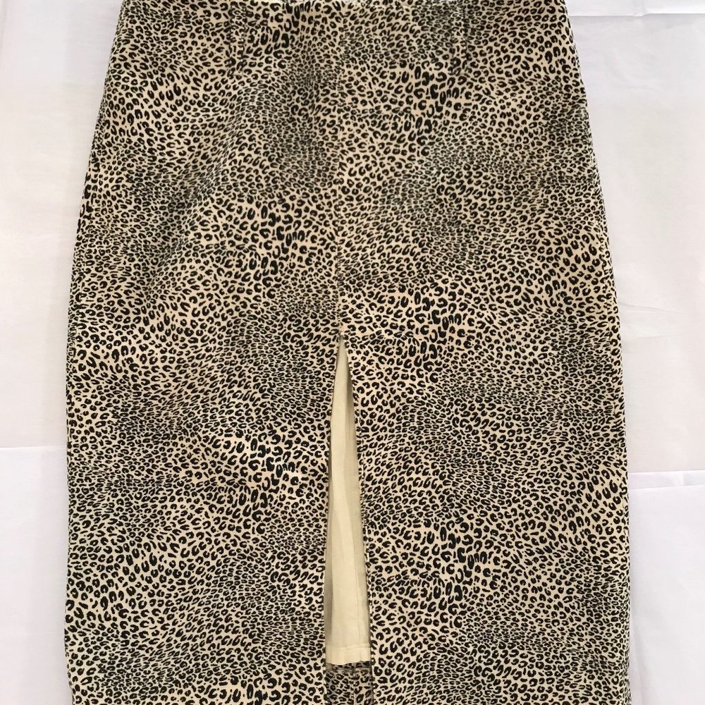 Animal Print Velvet Pencil Skirt Front Slit Made in Italy, IT Size 42, US 6/8